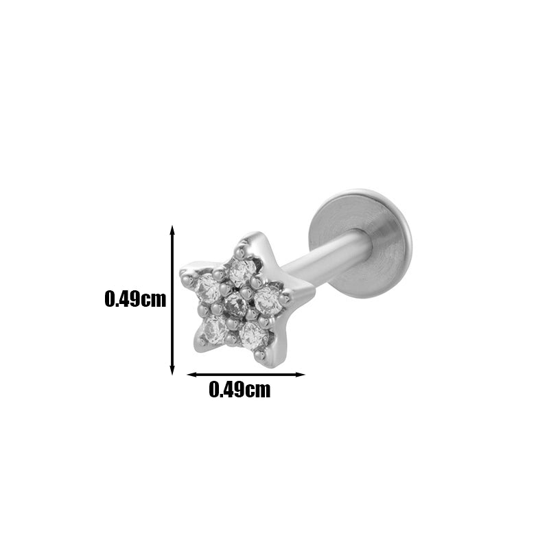 1 Piece Lip Rings Cool Style Pentagram Flower Butterfly 316L Stainless Steel  Copper Plating Inlay Zircon