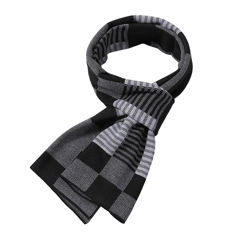 Men's Scarf Winter Warm Plaid Thickened Business Knitted Cashmere Thick Scarf Fashionable Scarf