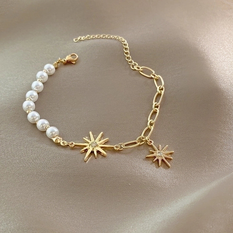 Fashion Heart Shape Copper Pearl Inlay Artificial Gemstones Bracelets 1 Piece