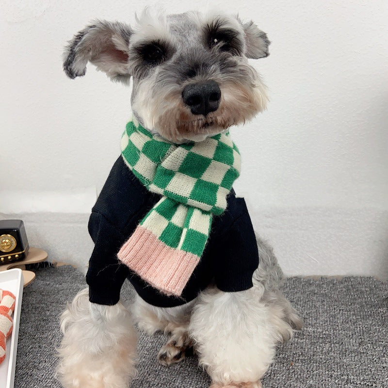 Chequer Contrast Color Knitted Dog Cat Scarf