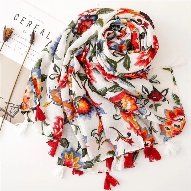 Color Flower Print National Wind Cotton Scarf Scarves Nhgd157609