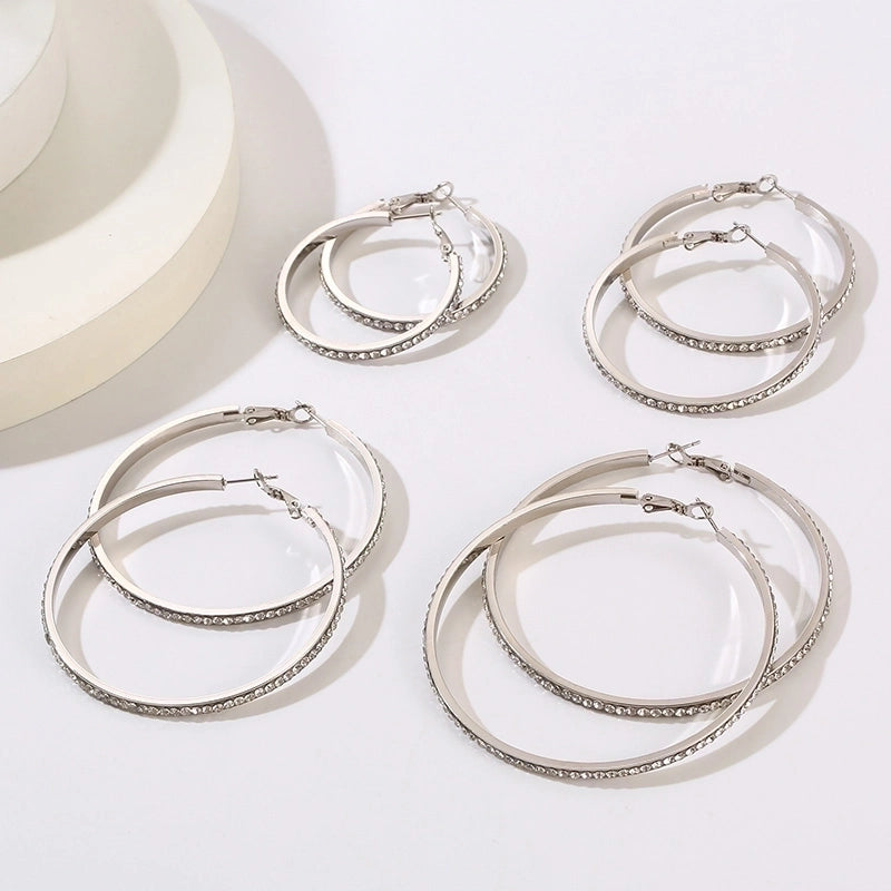 1 Pair Bridal Shiny Solid Color Plating Inlay Stainless Steel Artificial Diamond 18K Gold Plated Hoop Earrings