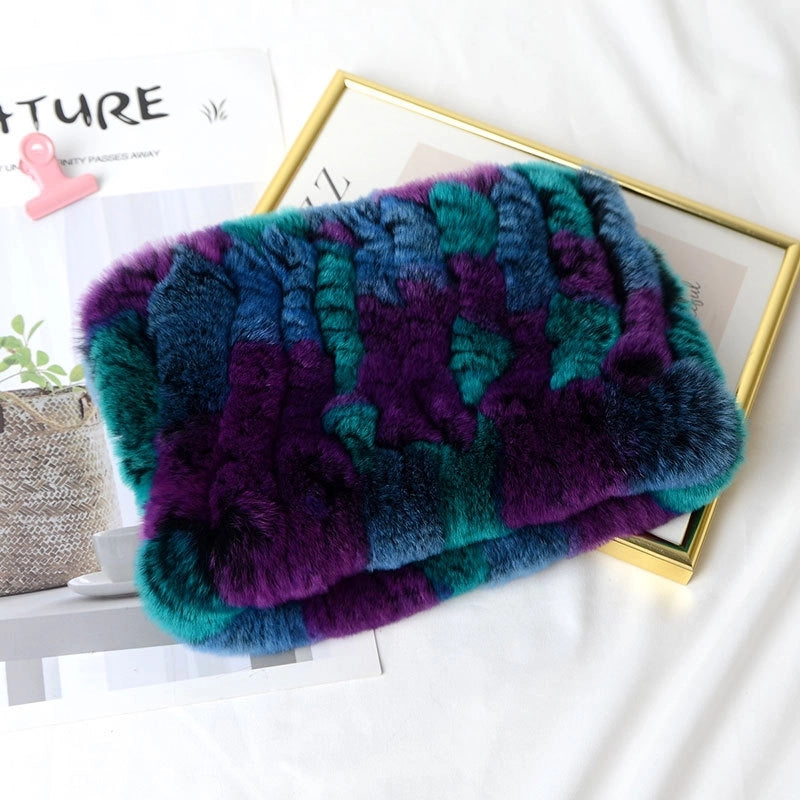 Rex Rabbit Hair Knitted Neck Neck Women's Winter Thickened Encryption Warm Fur Scarf High Elastic Headgear Headband