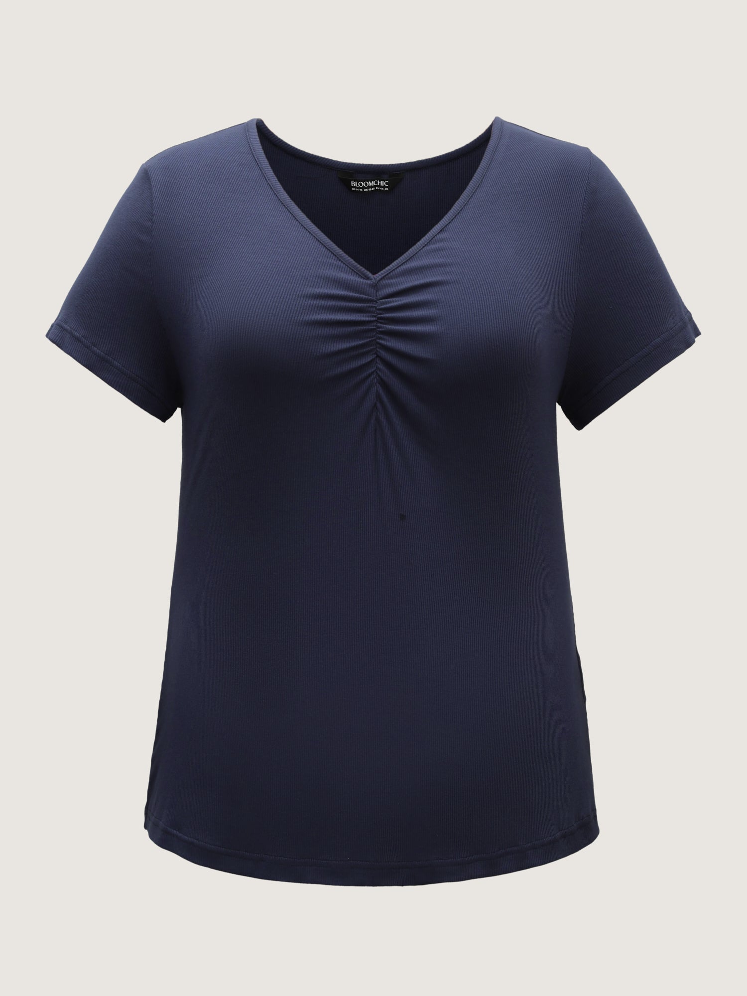 Pleated Neckline Slim-Fit Plain T-Shirt