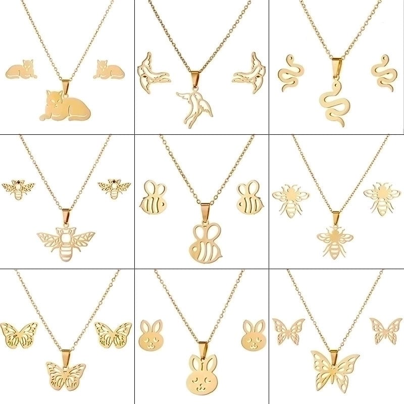 Fashion Animal Stainless Steel Plating Earrings Necklace 1 Set