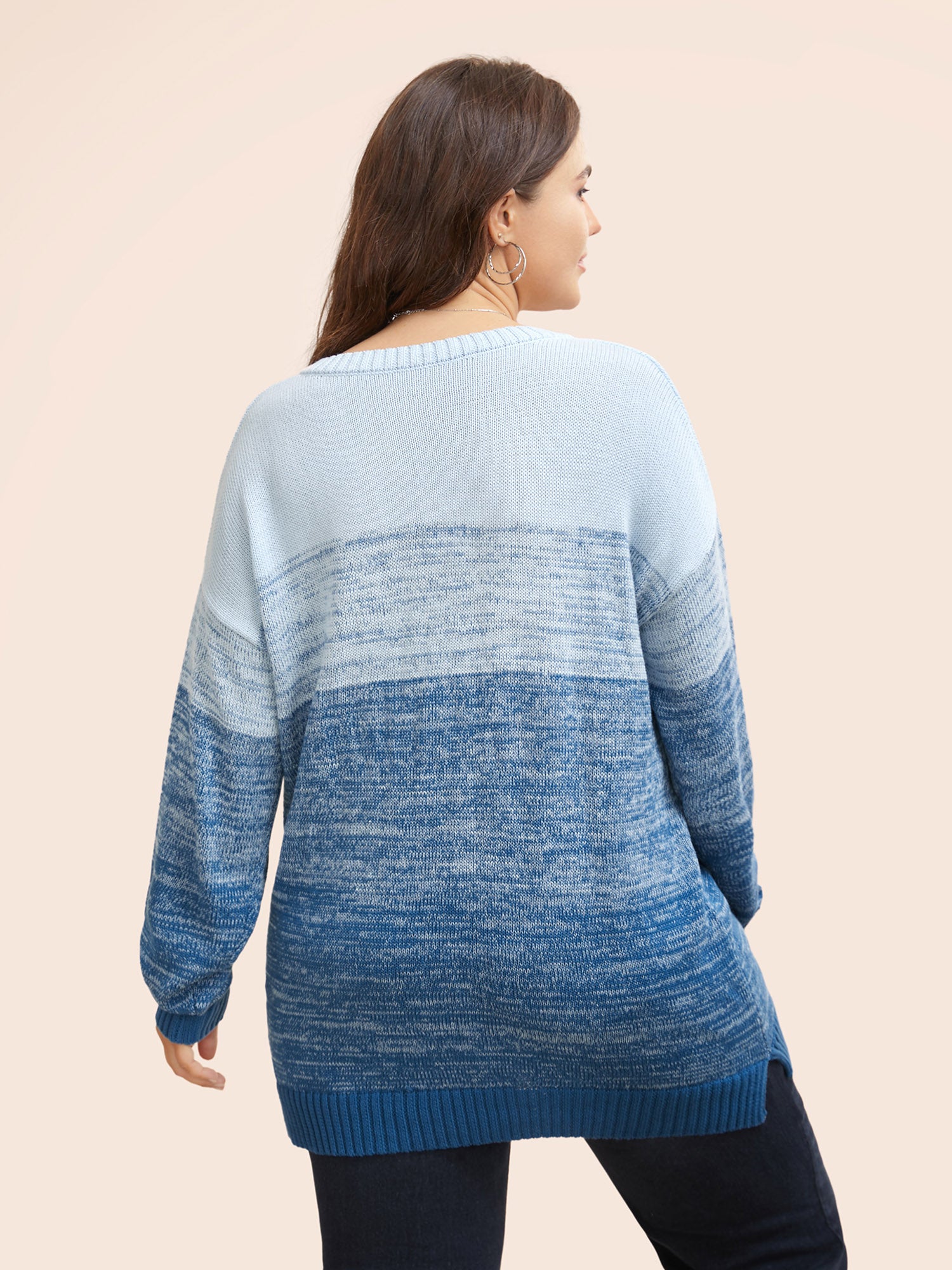 Cotton V Neck Ombre Split Hem Pullover