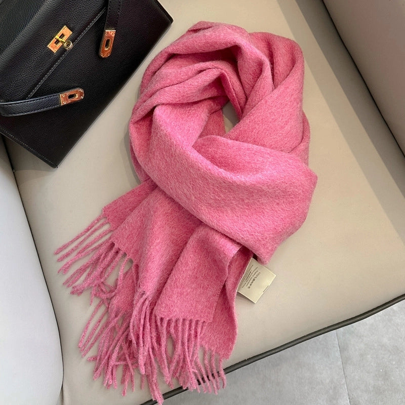 White Pure Wool Scarf Female Winter Student Warm Scarf New Versatile Tassel Narrow Scarf Couple