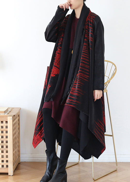 Red Pocket 2022 Trench Coats V Neck Long Sleeve