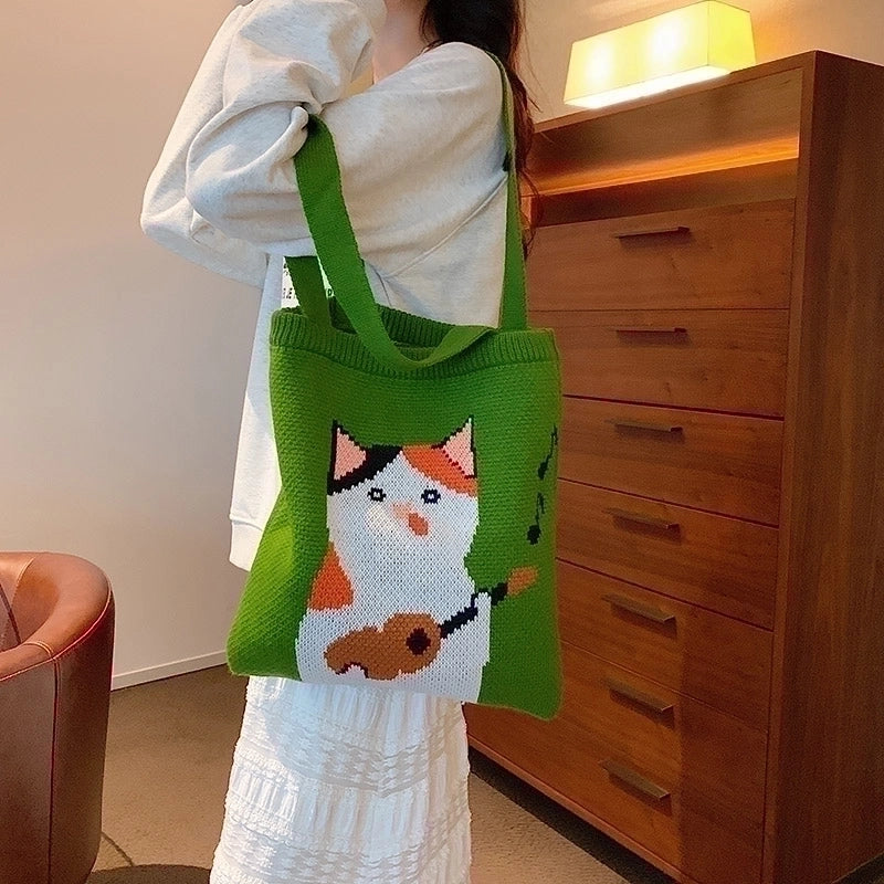 Women's Cute Vacation Cat Solid Color Shopping Bags
