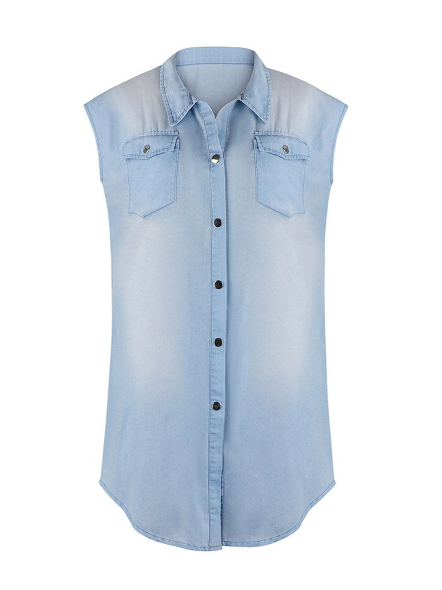 Sleeveless Buttoned Shirt Denim Dress