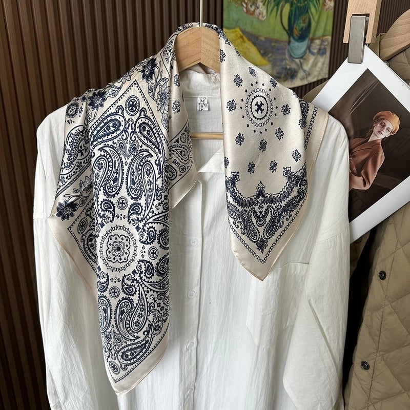 Silk Scarf Women's Spring Fashion Striped Silk Scarf 70 Square Scarf Advanced Sunscreen Scarf