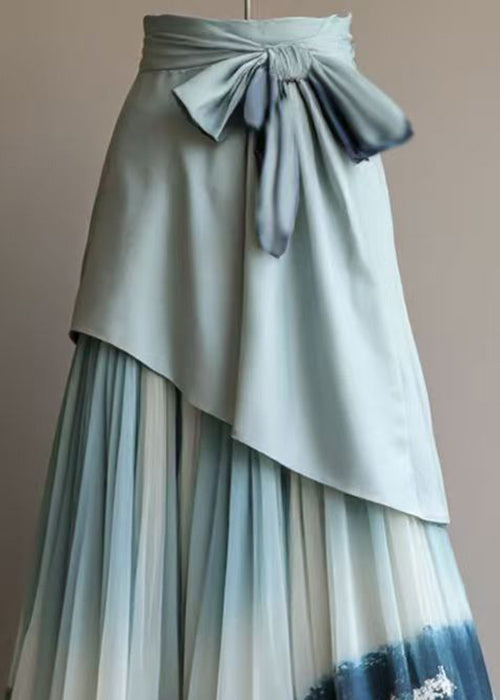 New Blue Wrinkled Patchwork Chiffon Skirt Summer