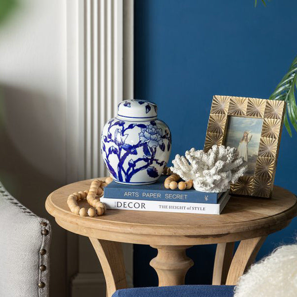 Chantilly Ginger Jar With Lid Short  - Blue Flowers