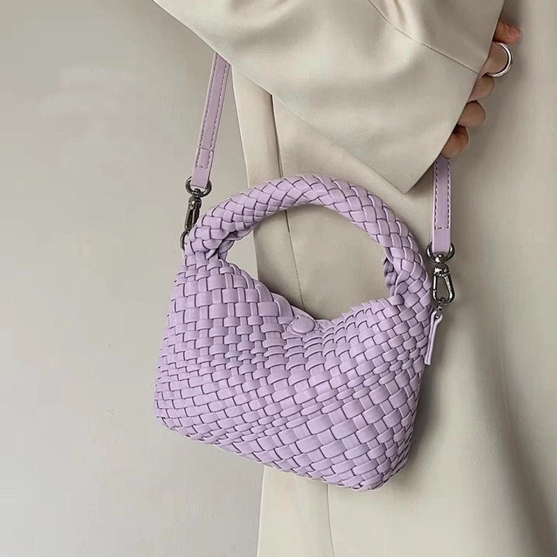 Women's Pu Leather Solid Color Classic Style Weave Dumpling Shape Magnetic Buckle Handbag