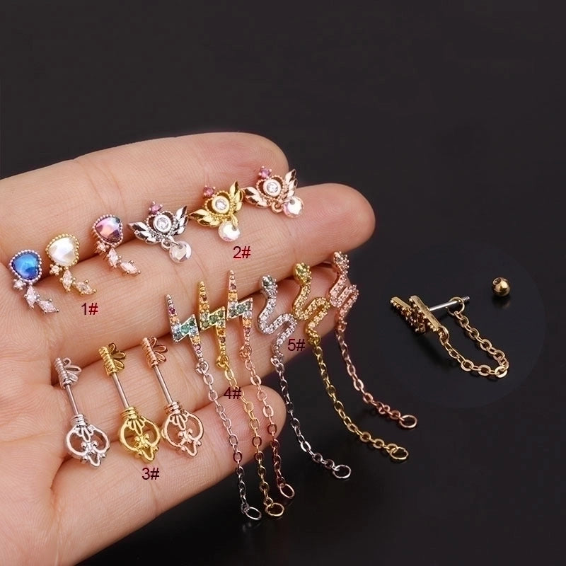 Ear Cartilage Rings & Studs Flower 316L Stainless Steel  Copper Inlaid Zircon