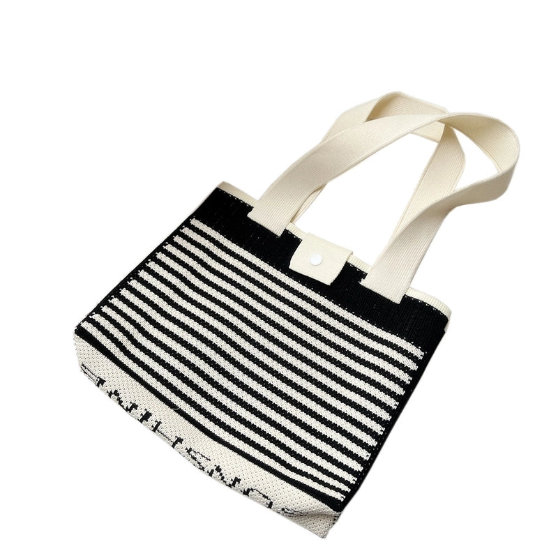 Women's Medium Knit Stripe Classic Style Buckle Tote Bag