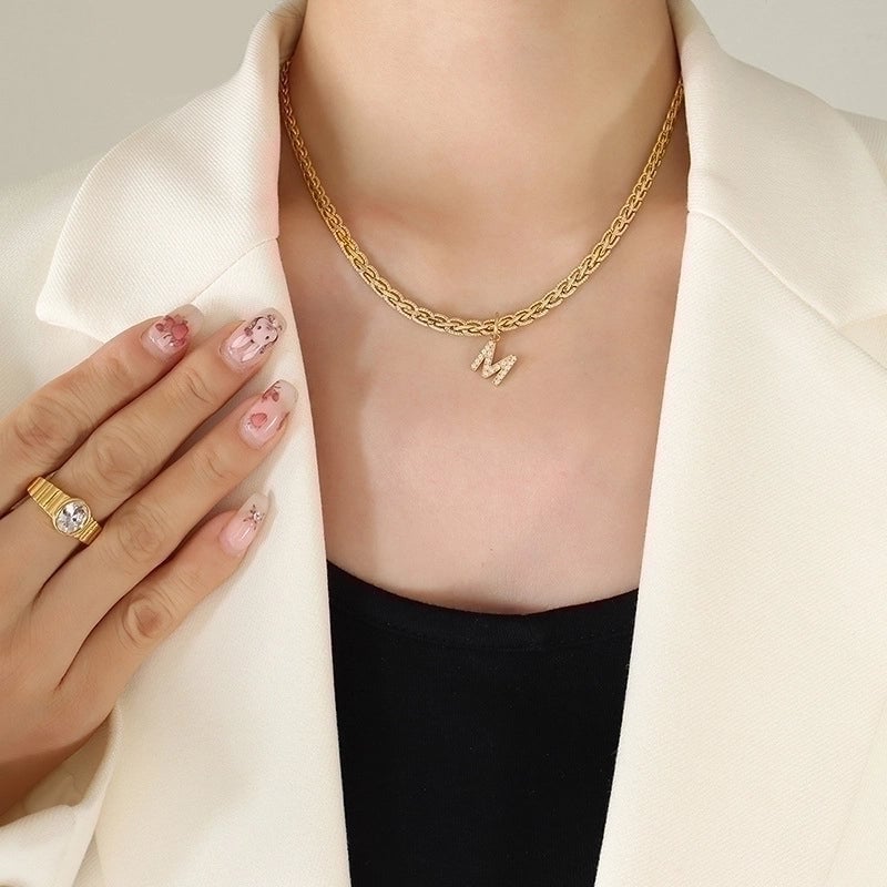 Fashion Letter 304 Stainless Steel Copper Zircon 18K Gold Plated Plating Pendant Necklace