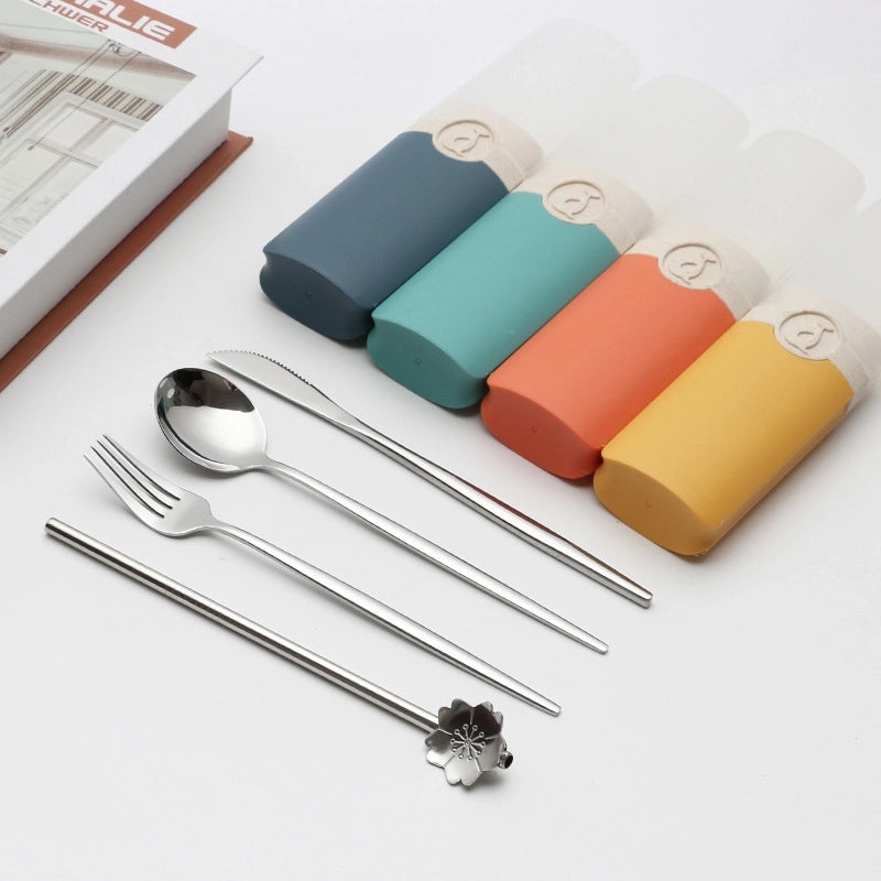 Retro Pastoral Color Block Stainless Steel Spoon Fruit Knife Fruit Fork 1 Set