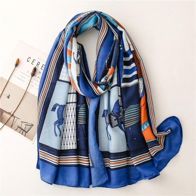 Autumn Carriage Printing Sunscreen Shawl Silk Scarf