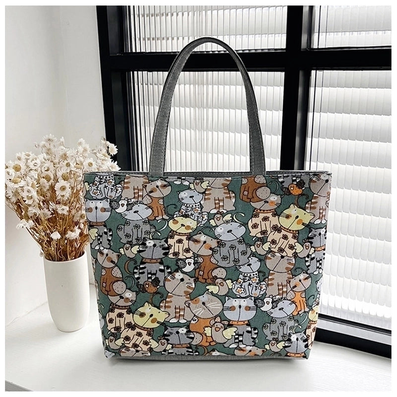 Unisex Cute Animal Smile Face Canvas Shopping Bags