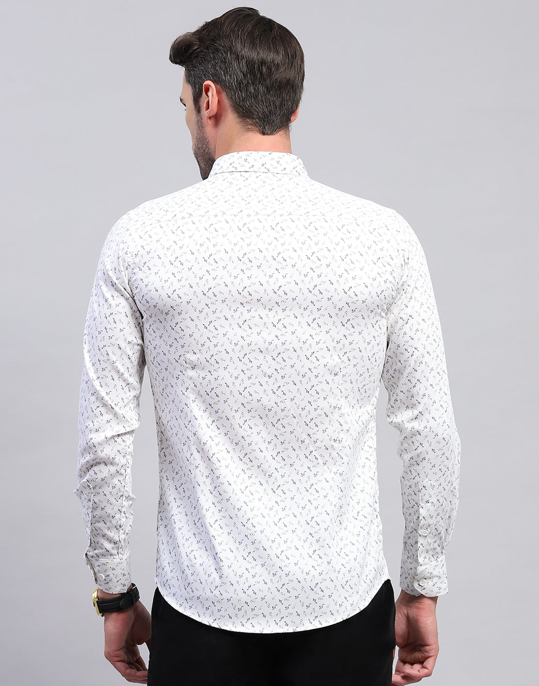 Men White Printed Collar Neck Full Sleeve Shirt