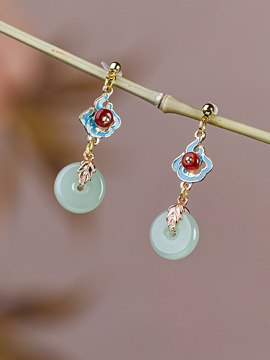 Vintage Round Jade Alloy Earrings