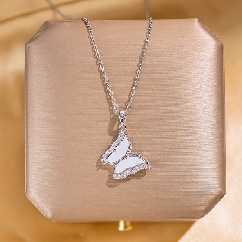 Elegant Lady Streetwear Geometric Flower Butterfly 304 Stainless Steel Acrylic Zircon 18K Gold Plated Inlay Pendant Necklace