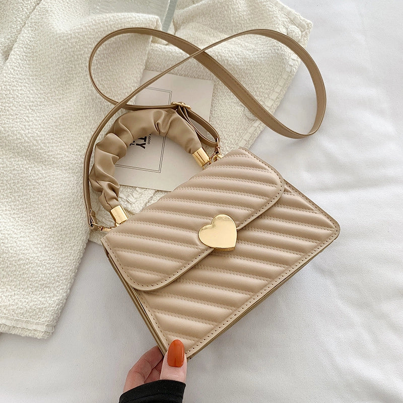 Women's Small Pu Leather Heart Shape Fashion Square Lock Clasp Crossbody Bag