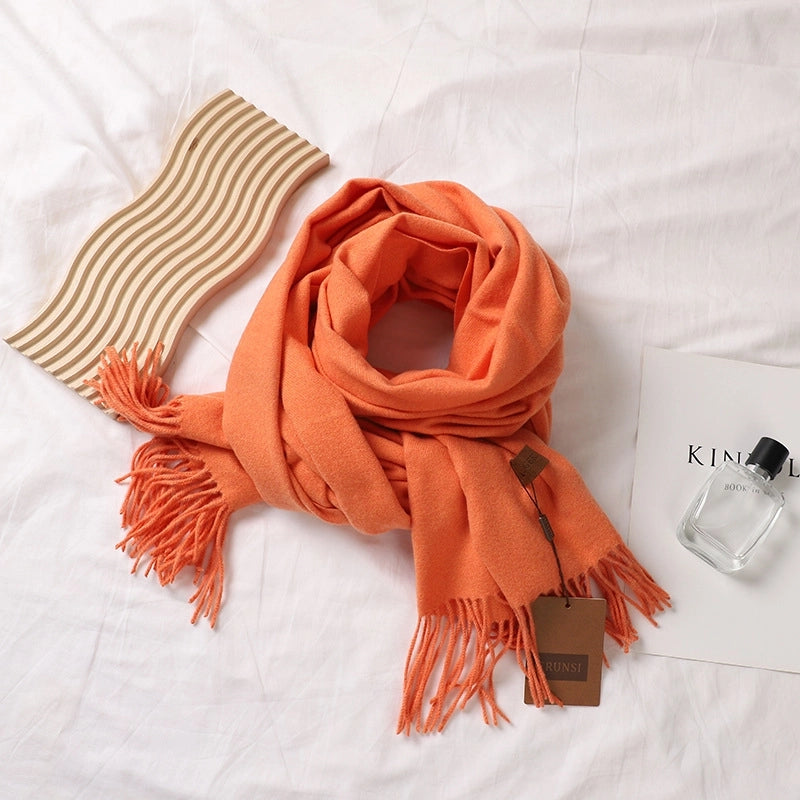 Solid Color Prickly Wool Scarf Women's 300g Ge Run Si Imitation Cashmere Thickened Scarf Japanese Style Plain Scarf For Autumn And Winter