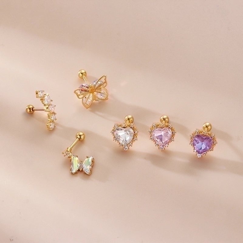1 Piece Ear Cartilage Rings & Studs Fashion Heart Shape Butterfly 316L Stainless Steel  Copper Inlay Zircon