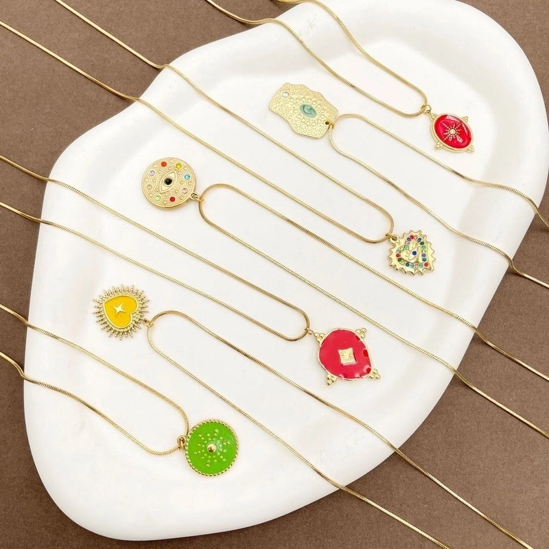 Fashion Round Water Droplets 304 Stainless Steel Natural Stone Zircon 14K Gold Plated Plating Inlay Stainless Steel Necklaces