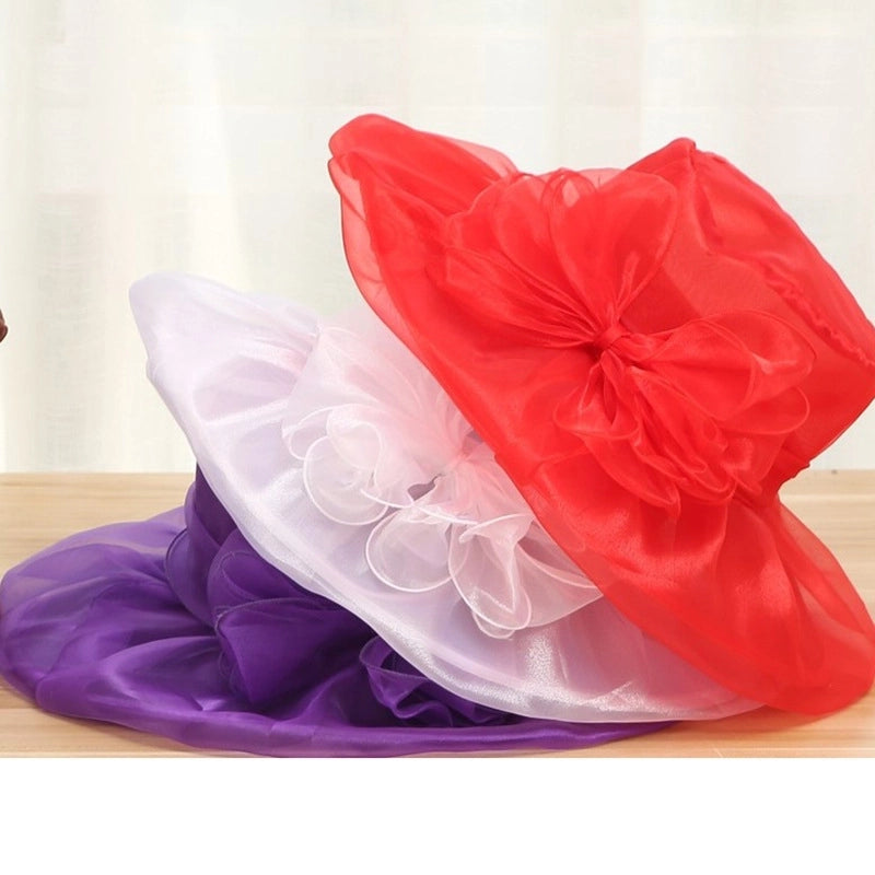 3 Pieces Women's Exaggerated Lady Vacation Solid Color Flower Big Eaves Sun Hat