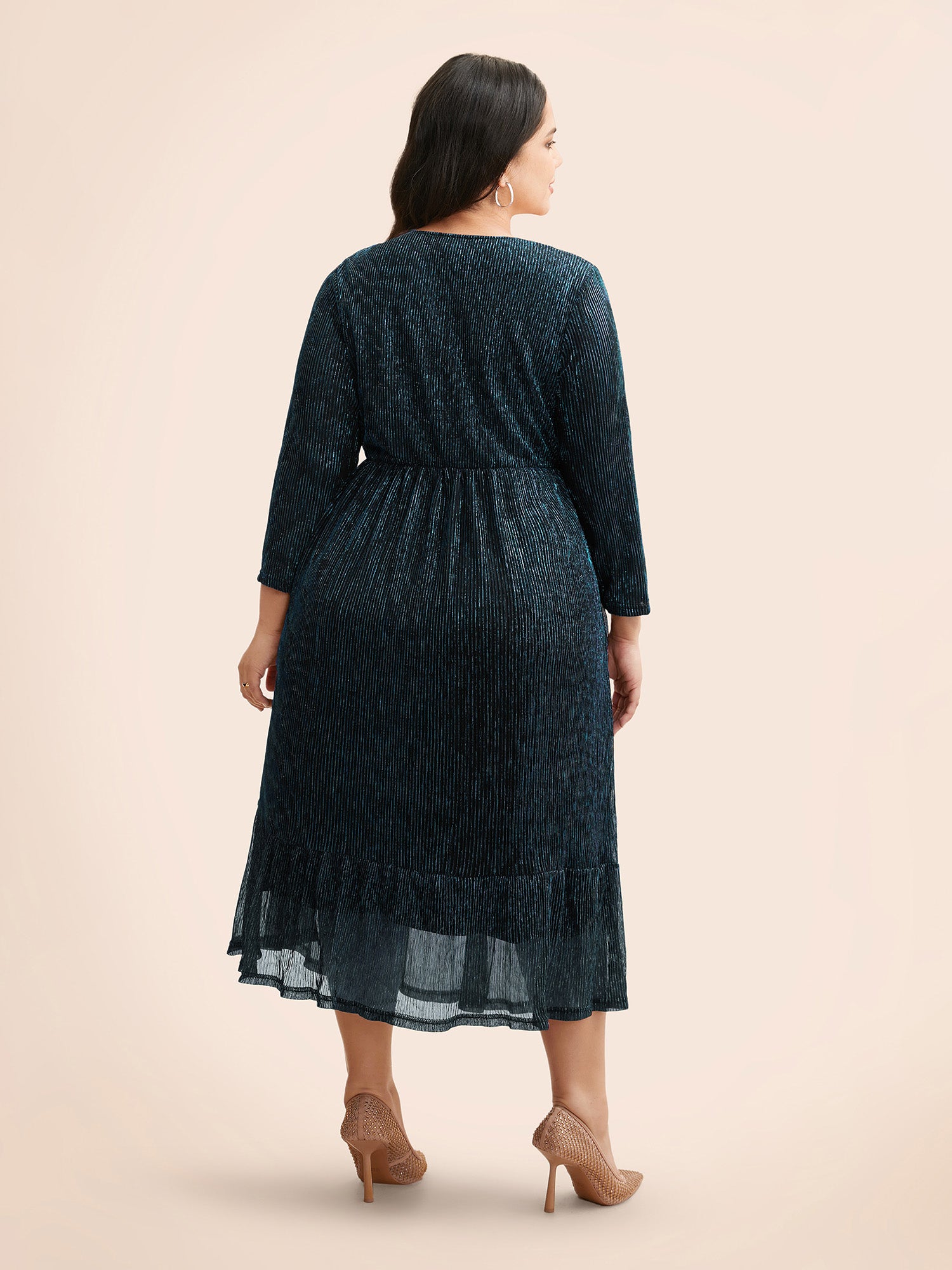 Luxe Mesh Pleated Elastic Waist Wrap Dress