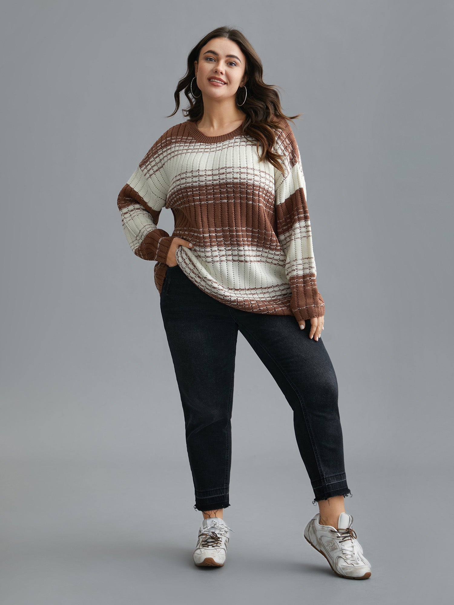 Contrast Textured Crew Neck Pullover