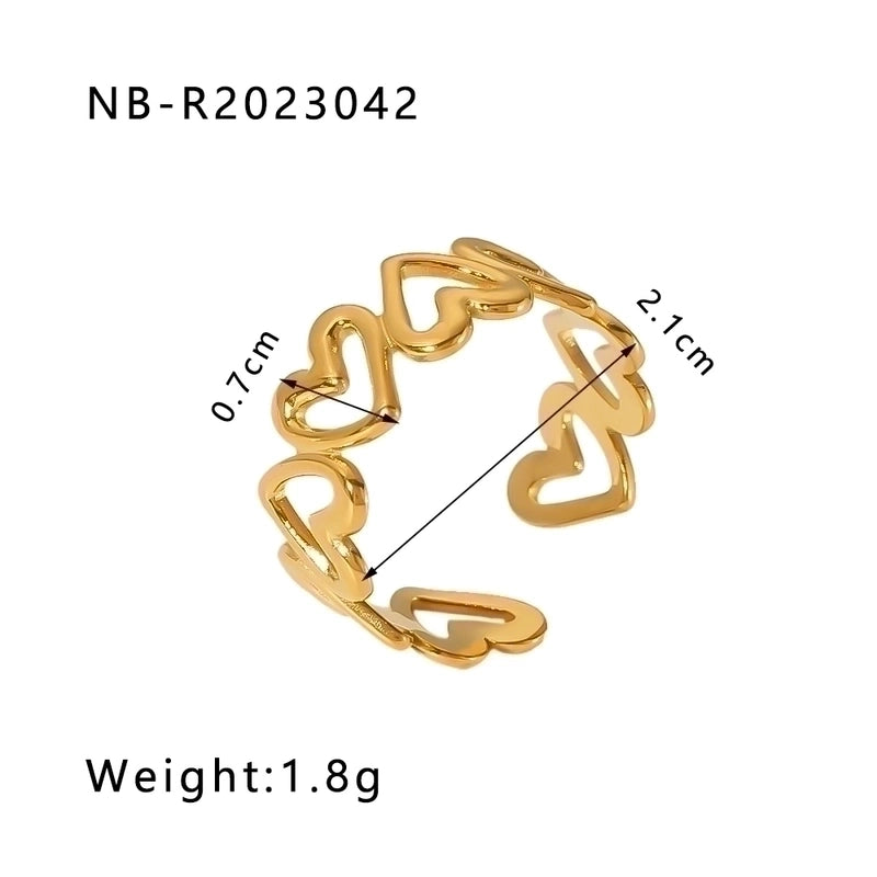 Stainless Steel 18K Gold Plated IG Style Basic Minimalist Plating Four Leaf Clover Heart Shape Flower Open Rings