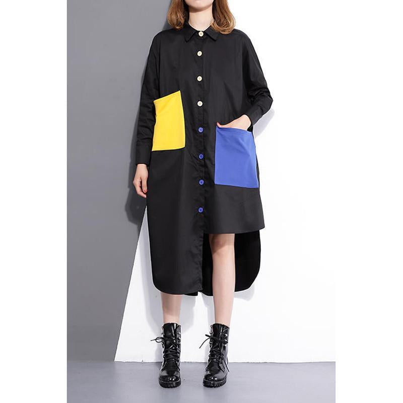 Asymmetrical Yellow And Blue Button Up Shirt Dress
