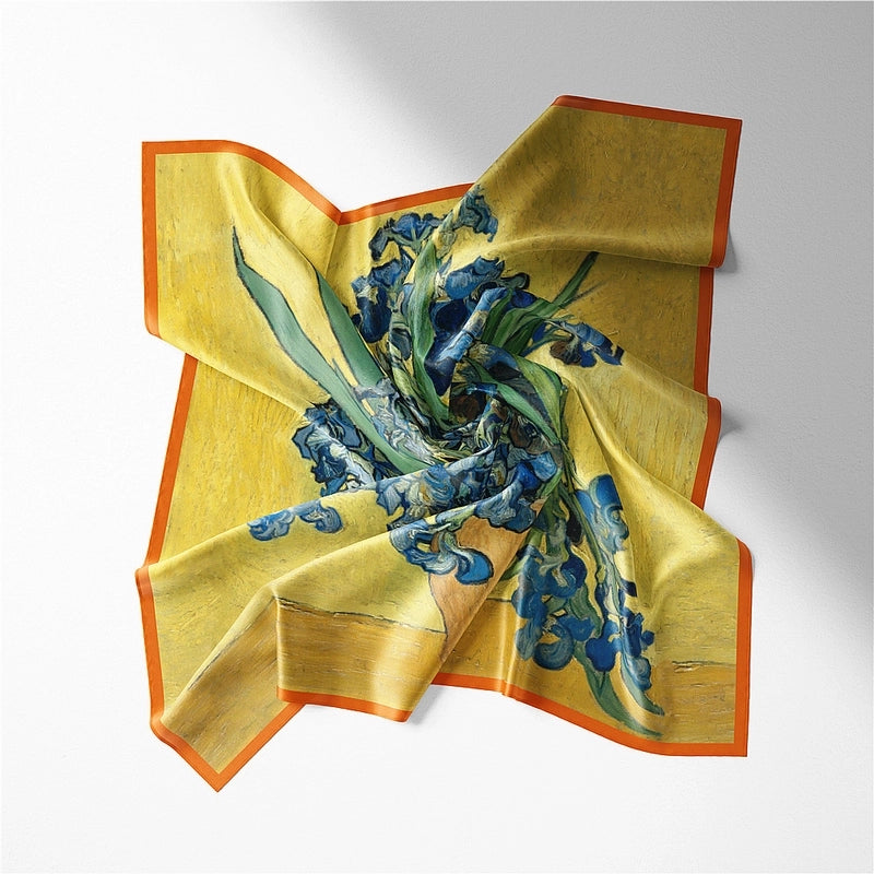 Autumn Decoration Van Gogh Oil Painting Bottle Iris Female Small Square Scarf