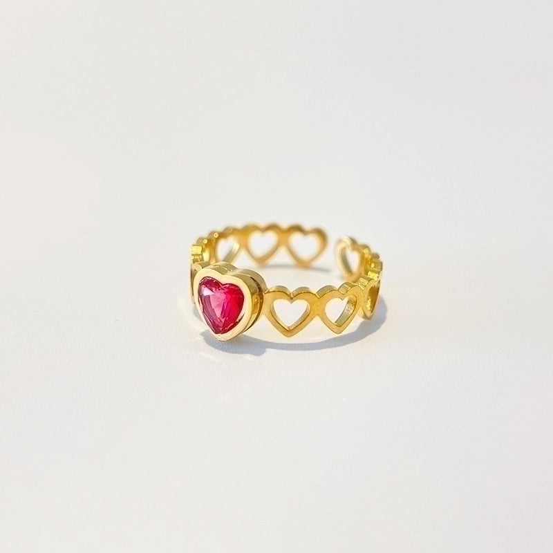 Fashion Heart Shape Titanium Steel Inlay Zircon Rings