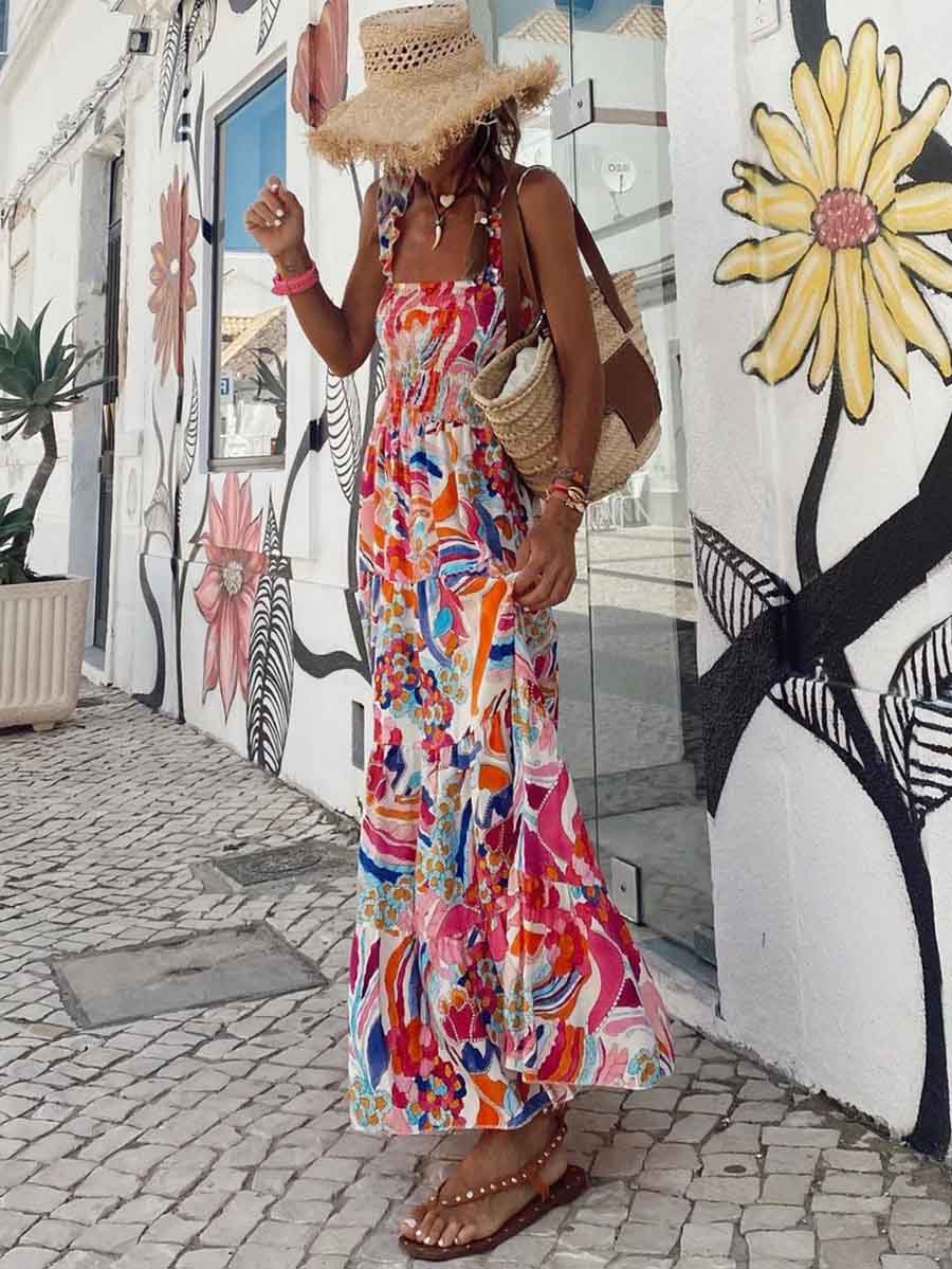 Printed Halter Beach Resort Dress(3 Colors)