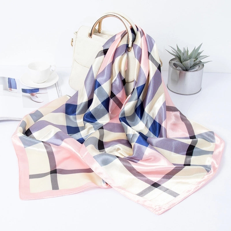 Women's Elegant Printing Color Block Satin Printing Silk Scarf