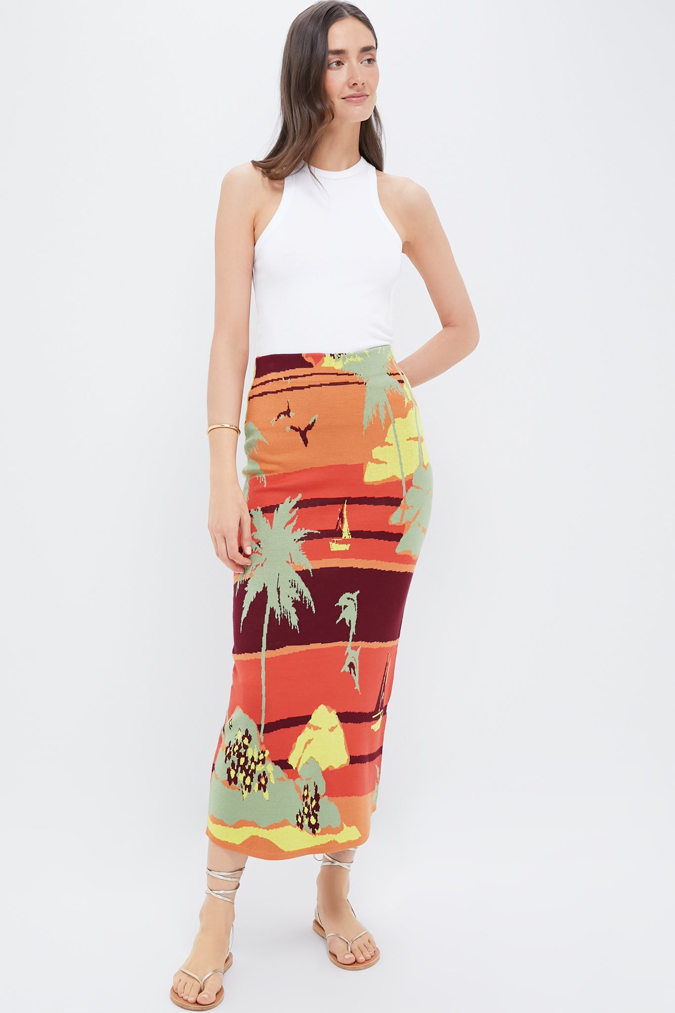 Multi Palm Island Knit Skirt
