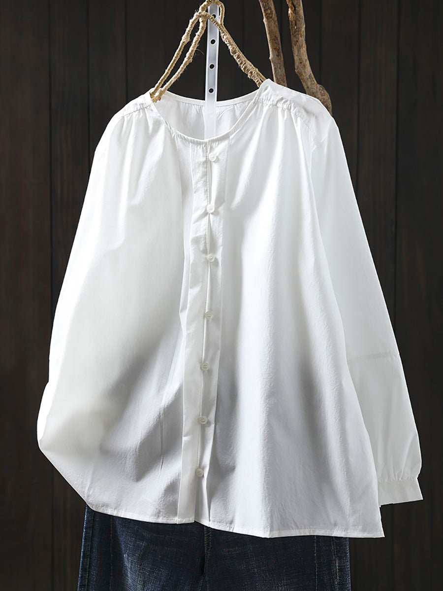Women Spring Artsy Pure Color O-Neck Shirt