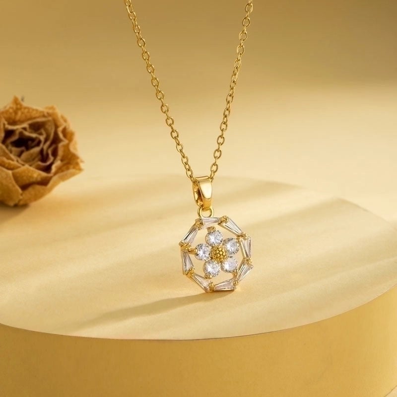 2 Pieces Stainless Steel Titanium Steel 18K Gold Plated Casual Elegant Plating Inlay Cross Heart Shape Flower Zircon Pendant Necklace