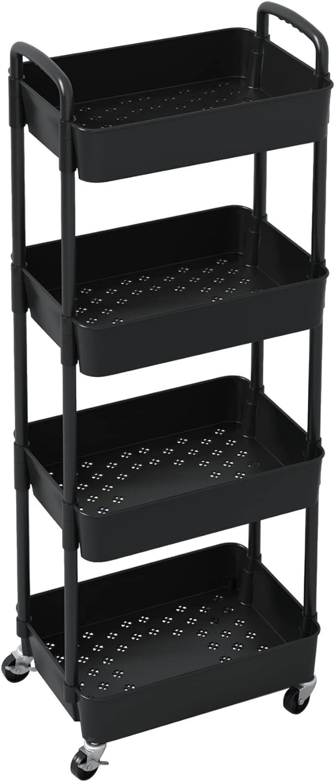 4-Tier Plastic Rolling Utility Cart .Movable Storage Organizer with Wheels