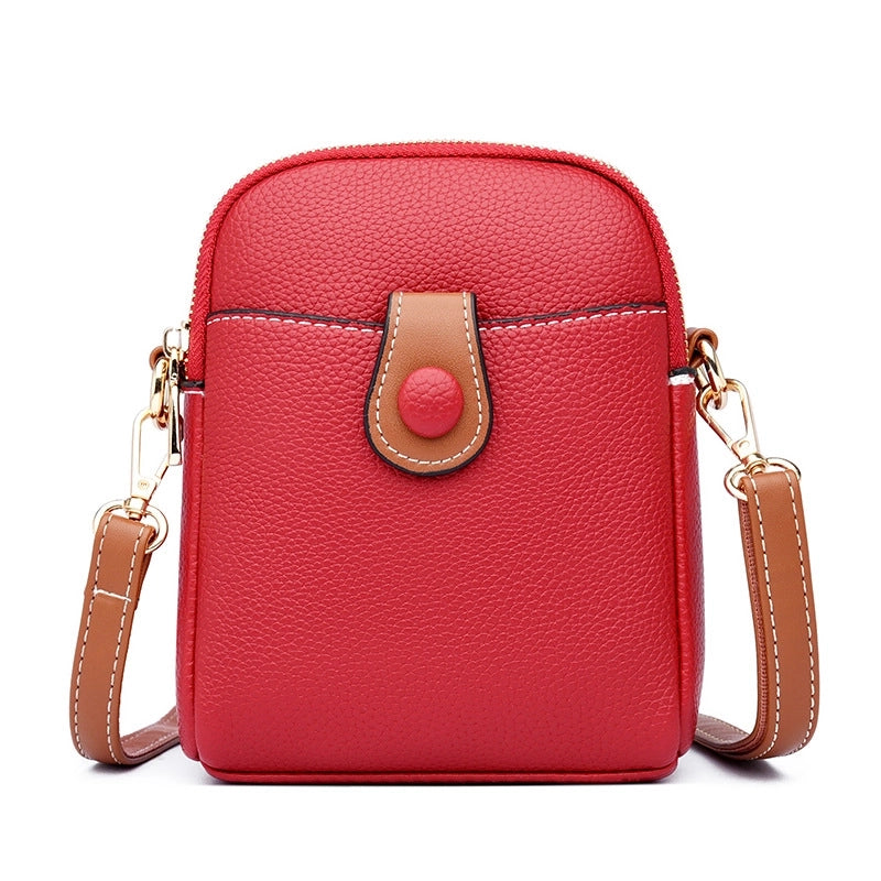 Women's Leather Solid Color Basic Square Magnetic Buckle Shoulder Bag Phone Wallets Crossbody Bag