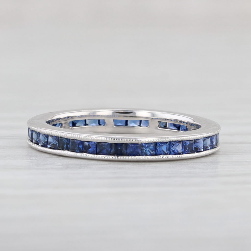 0.75ctw Blue Sapphire Eternity Band 18k White Gold Size 5 Wedding Ring
