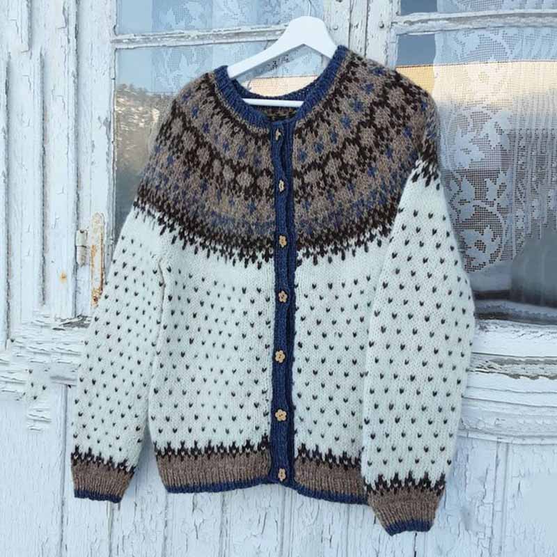 Vintage Icelandic Tribal Button Cozy Warm Sweater Cardigan