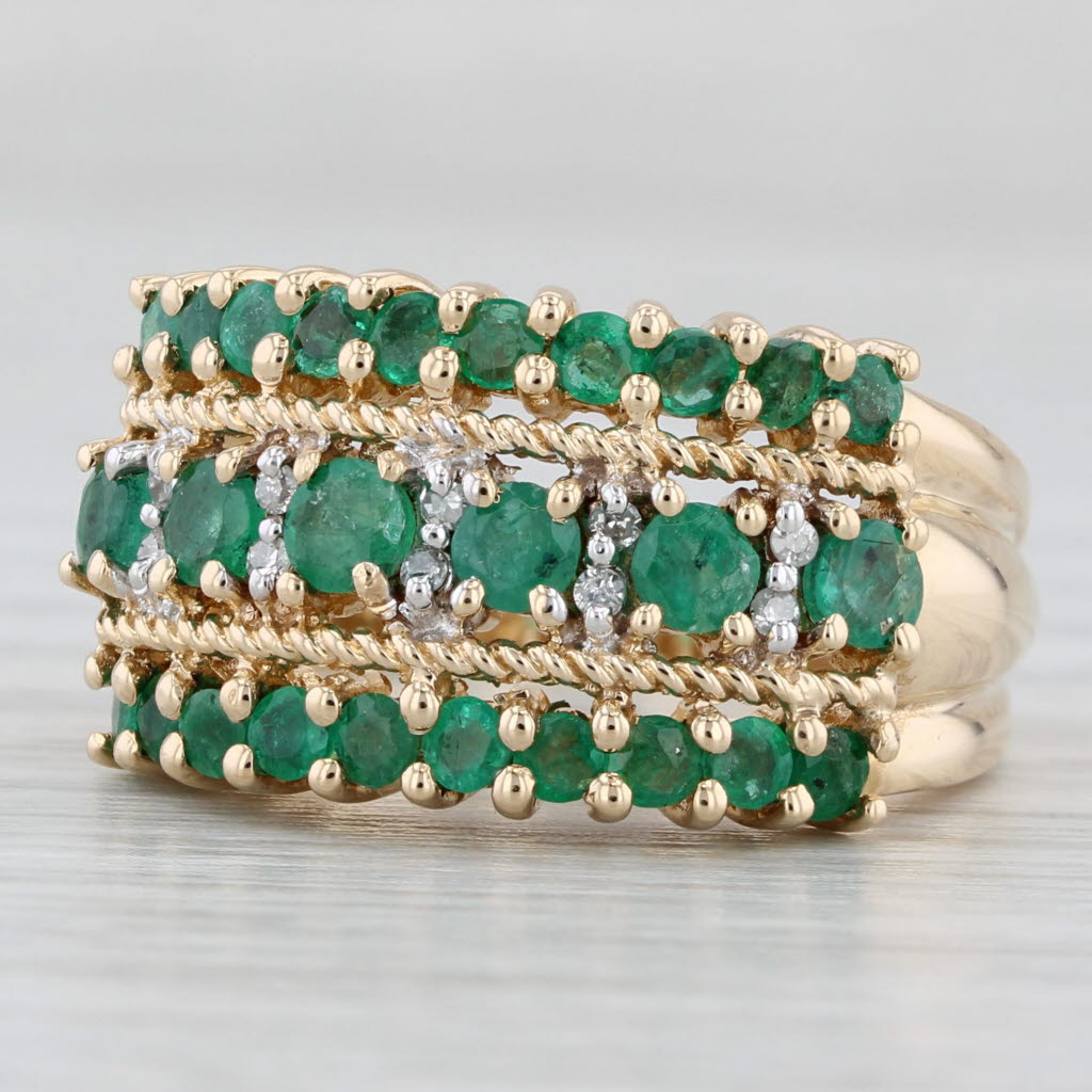 1.55ctw Emerald Diamond Multiband Ring 10k Yellow Gold Size 7.25 Cocktail