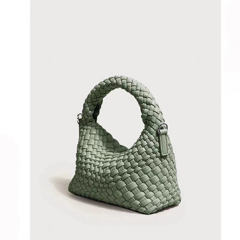 Women's Pu Leather Solid Color Classic Style Weave Dumpling Shape Magnetic Buckle Handbag