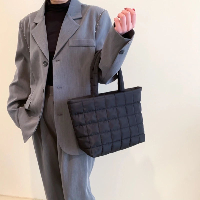 Women's Cotton Solid Color Basic Sewing Thread Square Zipper Shoulder Bag Handbag Tote Bag